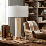 Vesper Onyx Table Lamp — Honey Onyx Column with Linen Shade