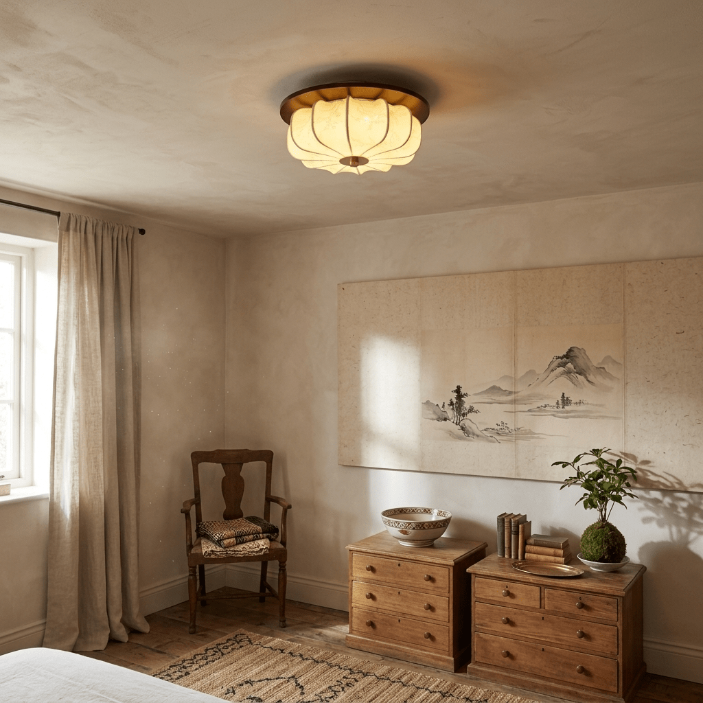 Elowen Flush Mount Ceiling Light with Etched Fabric Shade