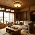 Elowen Flush Mount Ceiling Light with Etched Fabric Shade