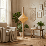 Onion Handwoven Rattan Floor Lamp – Sculptural Natural Fiber Lighting for Living Room & Bedroom