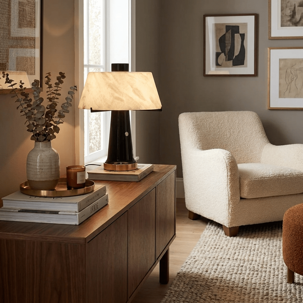 Trapezia Alabaster Desk Lamp — Sculptural Table Light for Modern Interiors