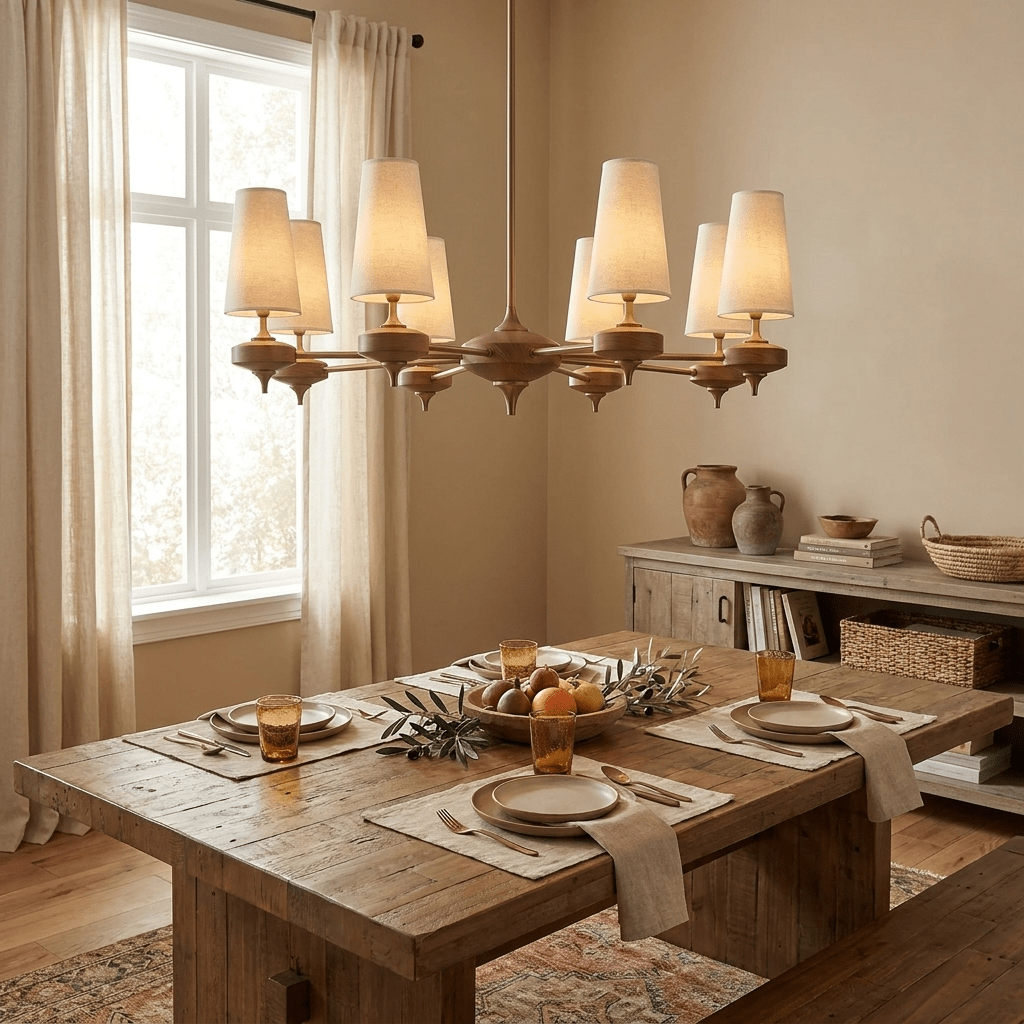 Orlan Walnut Brass Velvet Chandelier for Dining Room