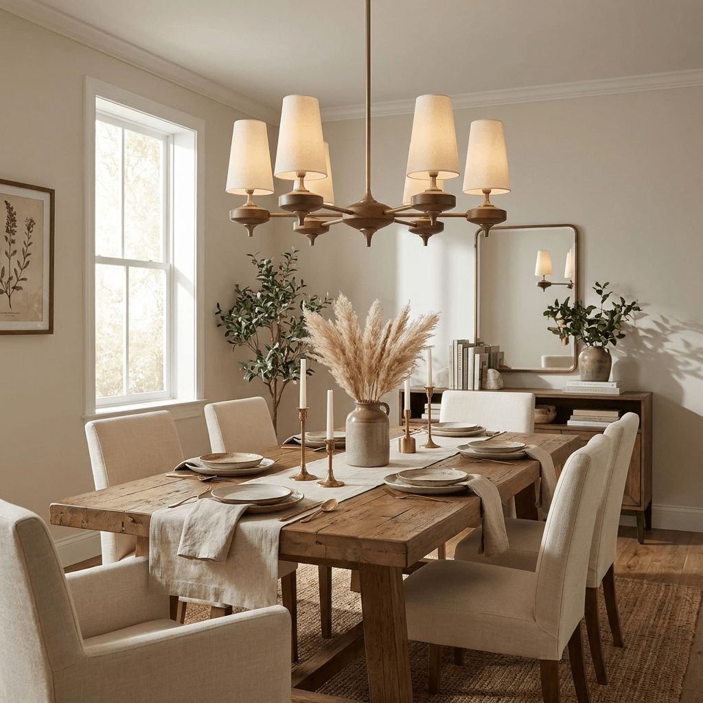 Orlan Walnut Brass Velvet Chandelier for Dining Room