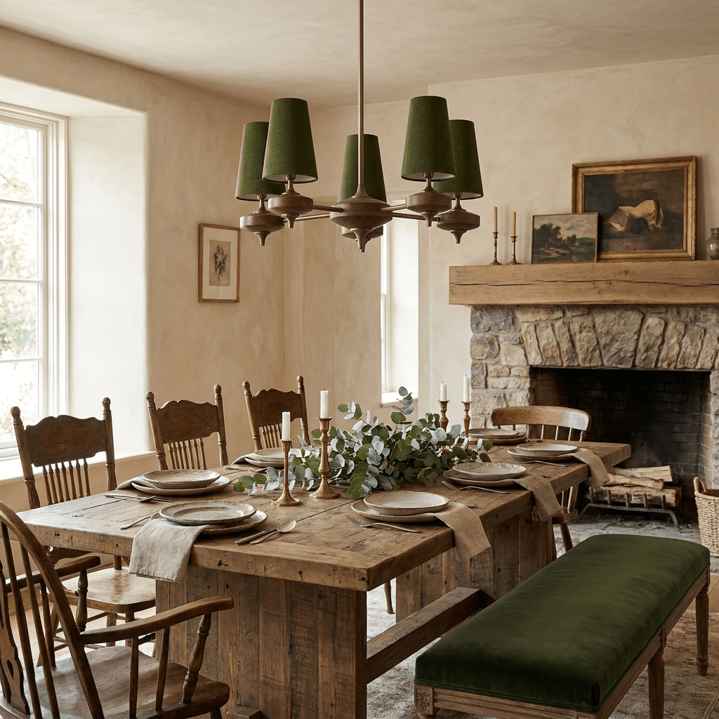 Orlan Walnut Brass Velvet Chandelier for Dining Room