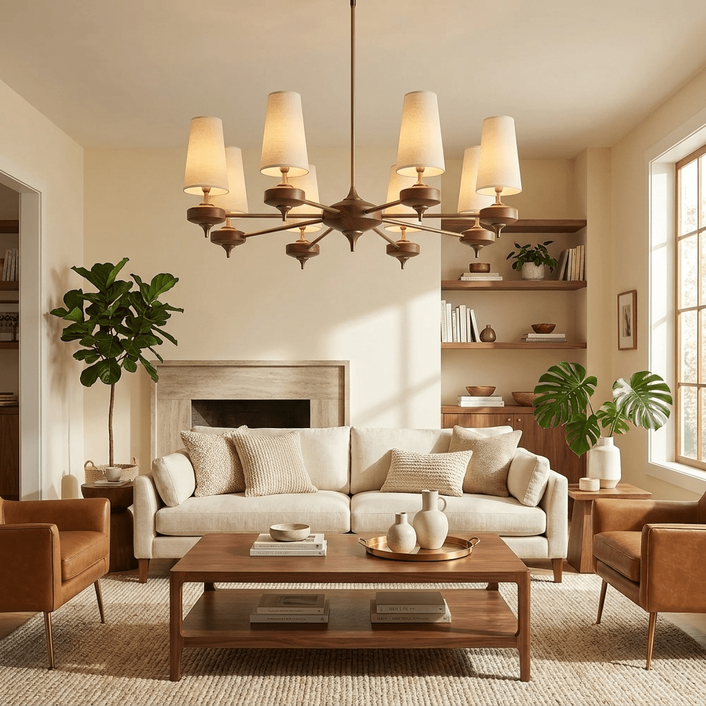 Orlan Walnut Brass Velvet Chandelier for Dining Room