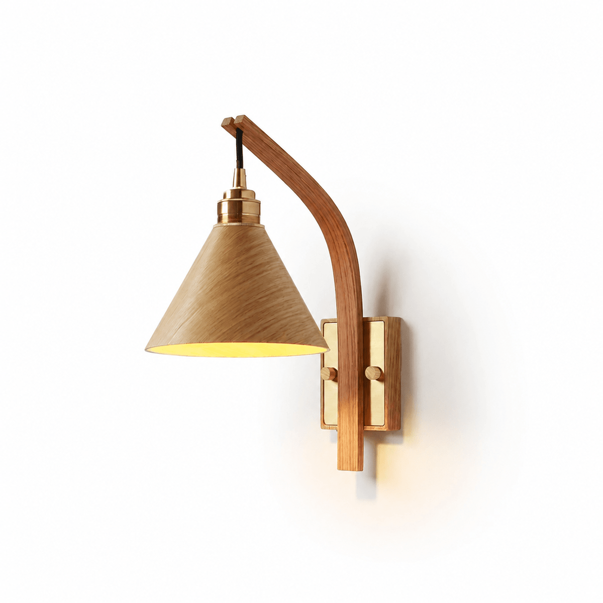Camber Arc Wall Sconce — Sculpted Wood & Brass Wall Light