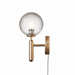 Nordica Plug-In Wall Sconce in Brass and Glass, Modern Nordic Bedroom Lamp