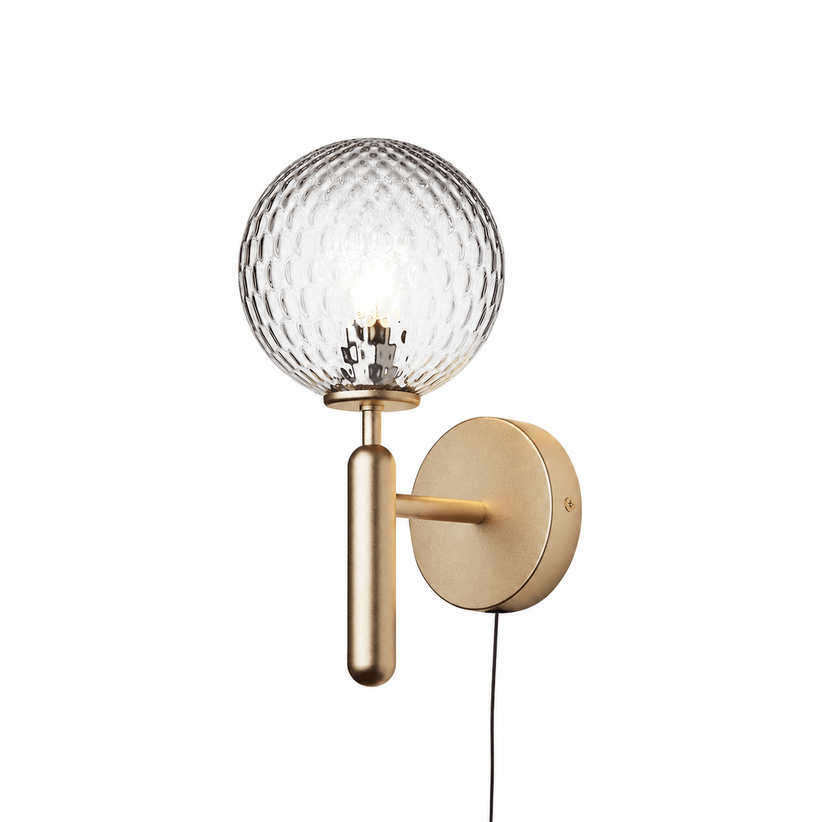 Nordica Plug-In Wall Sconce in Brass and Glass, Modern Nordic Bedroom Lamp