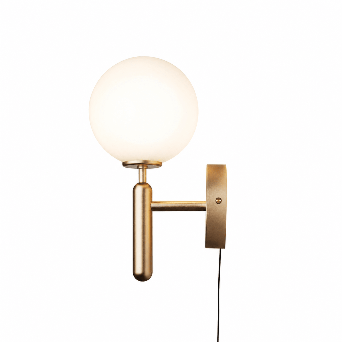 Nordica Plug-In Wall Sconce in Brass and Glass, Modern Nordic Bedroom Lamp