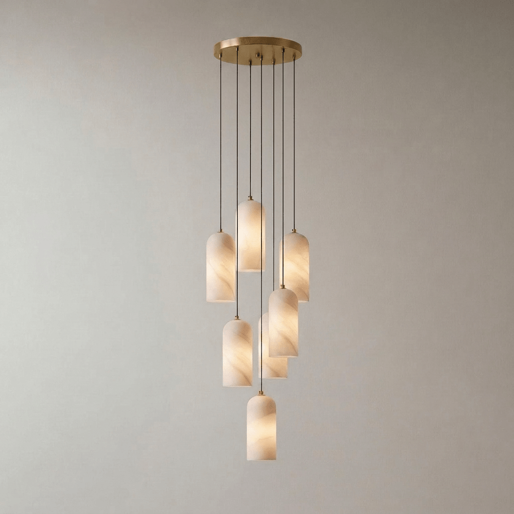 Monty Alabaster Pendant Light in Brass with Braided Cord