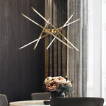 Modern Stepless Dimming Long Strip Sputnik Led Chandelier Gold Black Gold