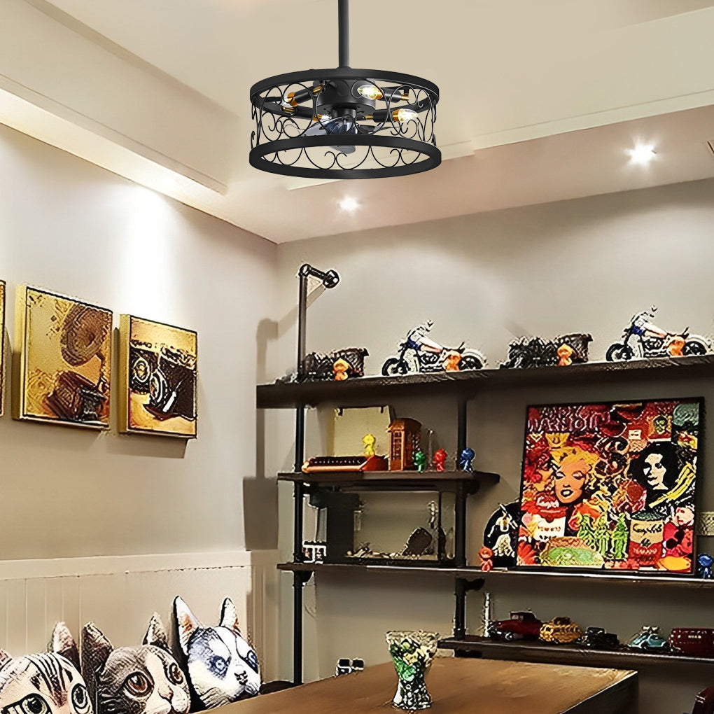 Retro Led Bladeless Ceiling Fans With Remote Ha084443