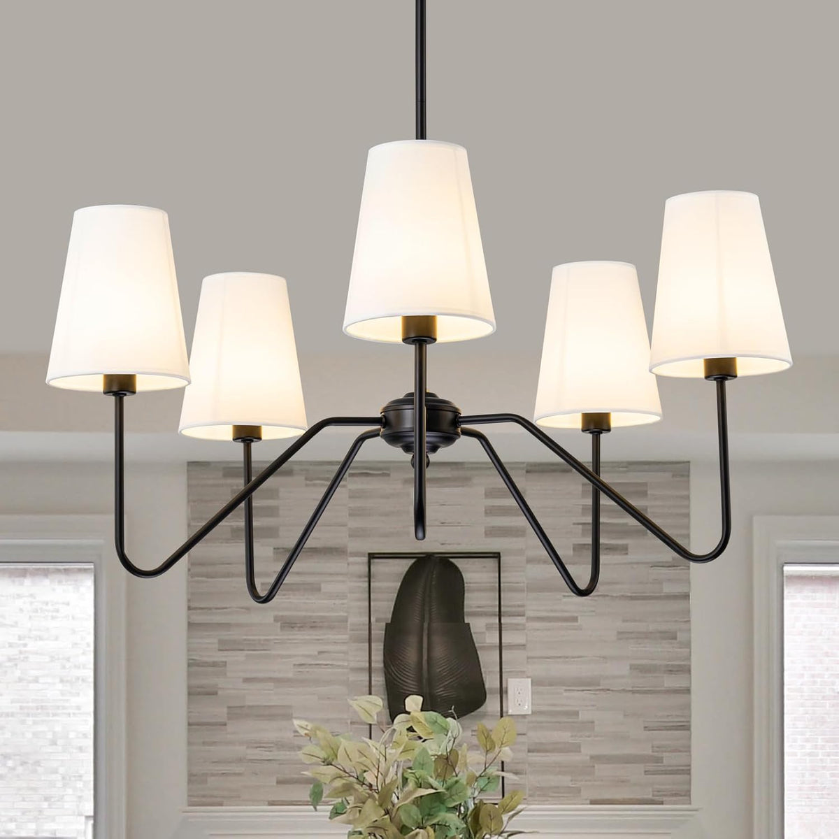 Lumos Black Chandelier – Modern Fabric Shade Pendant Light for Dining Room