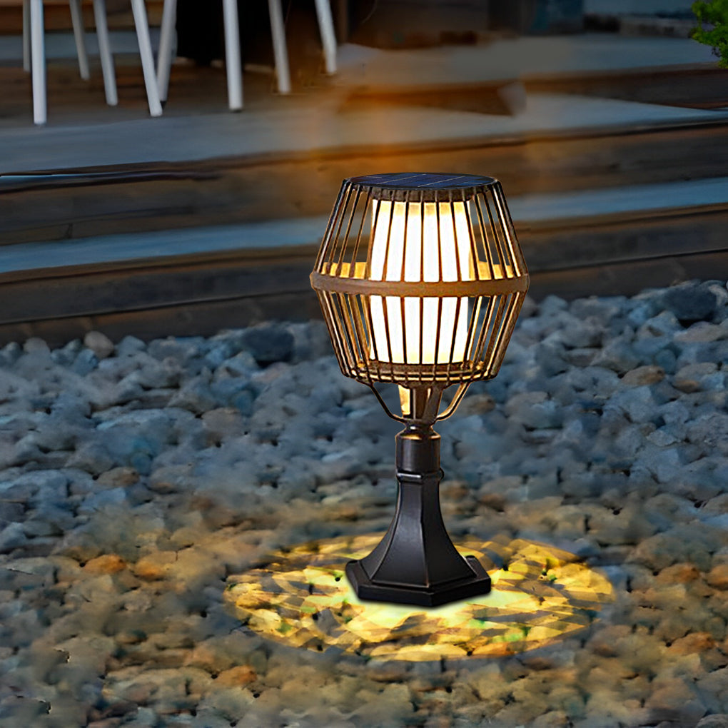 Matte Black Solar Caged Lantern for Modern Outdoor Spaces