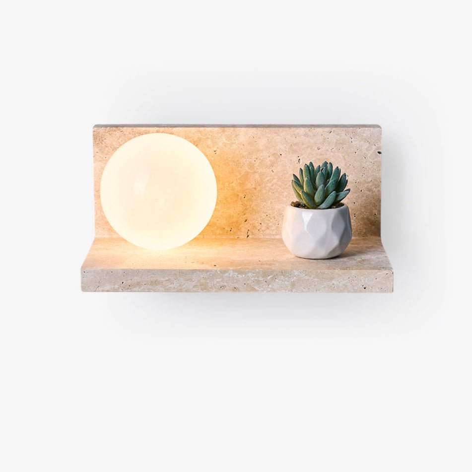 Shelf Travertine Wall Sconce with Integrated LED Lighting