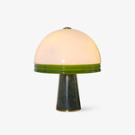 Verdura Dome Table Lamp with Marble Base and Green Glass Accent