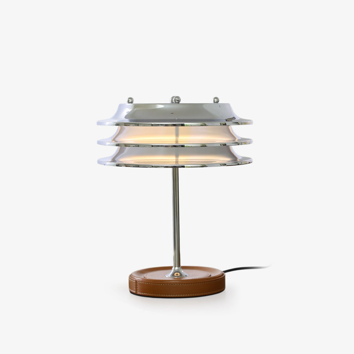 Calystron Sculptural Chrome Table Lamp with Leather Accent