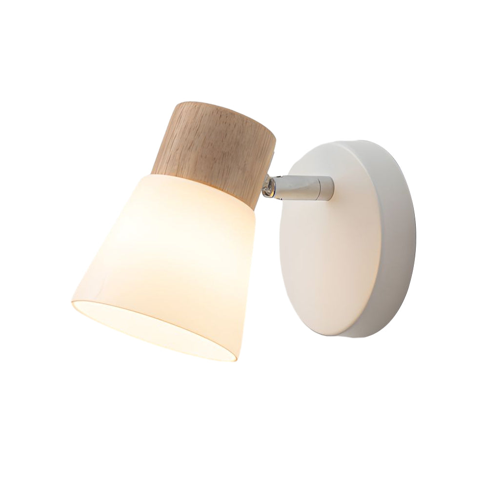 Wood Glass Cone Rotatable Light Wall Sconce White