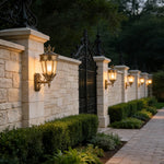 European Vintage Outdoor Wall Lantern in Antique Brass and Clear Glass