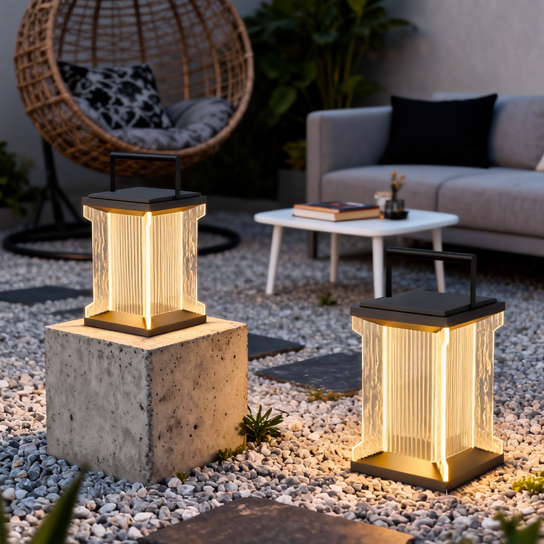 Minimalist Outdoor Lantern with Stainless Steel Frame and Warm LED Glow