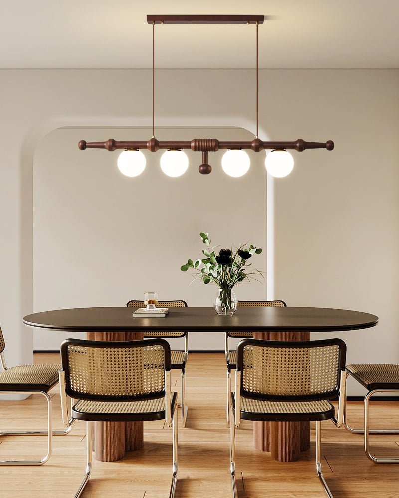 Elowen Rail Chandelier – Linear Wood & Glass Pendant Light