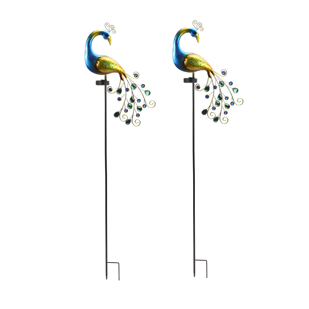 43 7 In Peacock Solar Powered Garden Stake 2 Pack