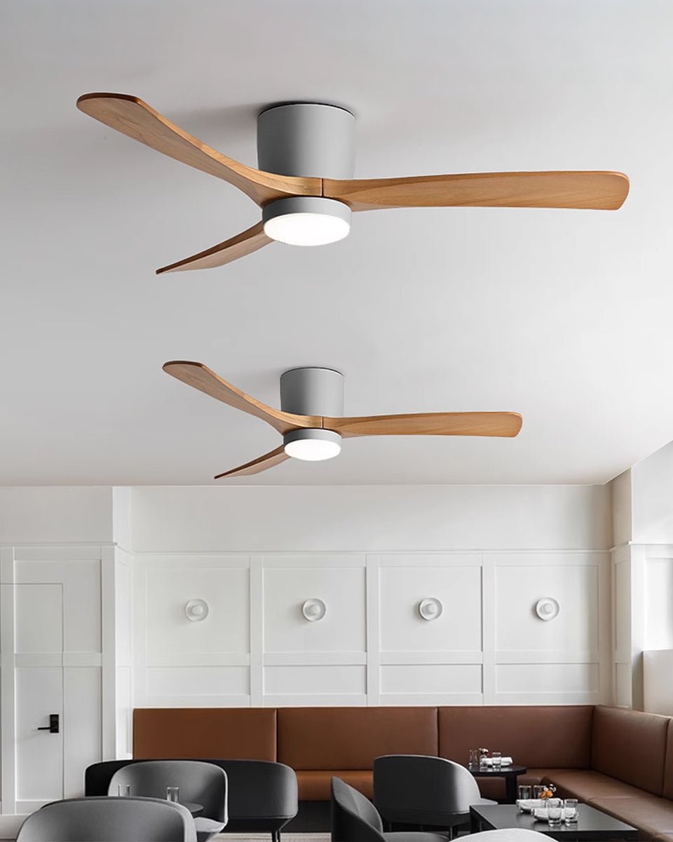 Nordic Wood Ceiling Fan with LED Light – Modern Flush Mount for Living Spaces