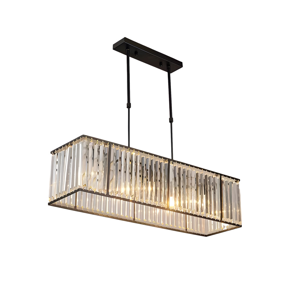 Long Rectangular Crystal 3 Step Dimming American Style Chandelier