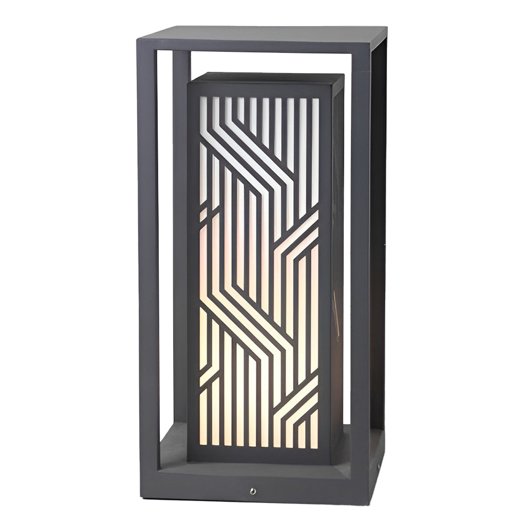 Retro Cuboid LED Pathway Lantern in Gray Stainless Steel for Modern Courtyards