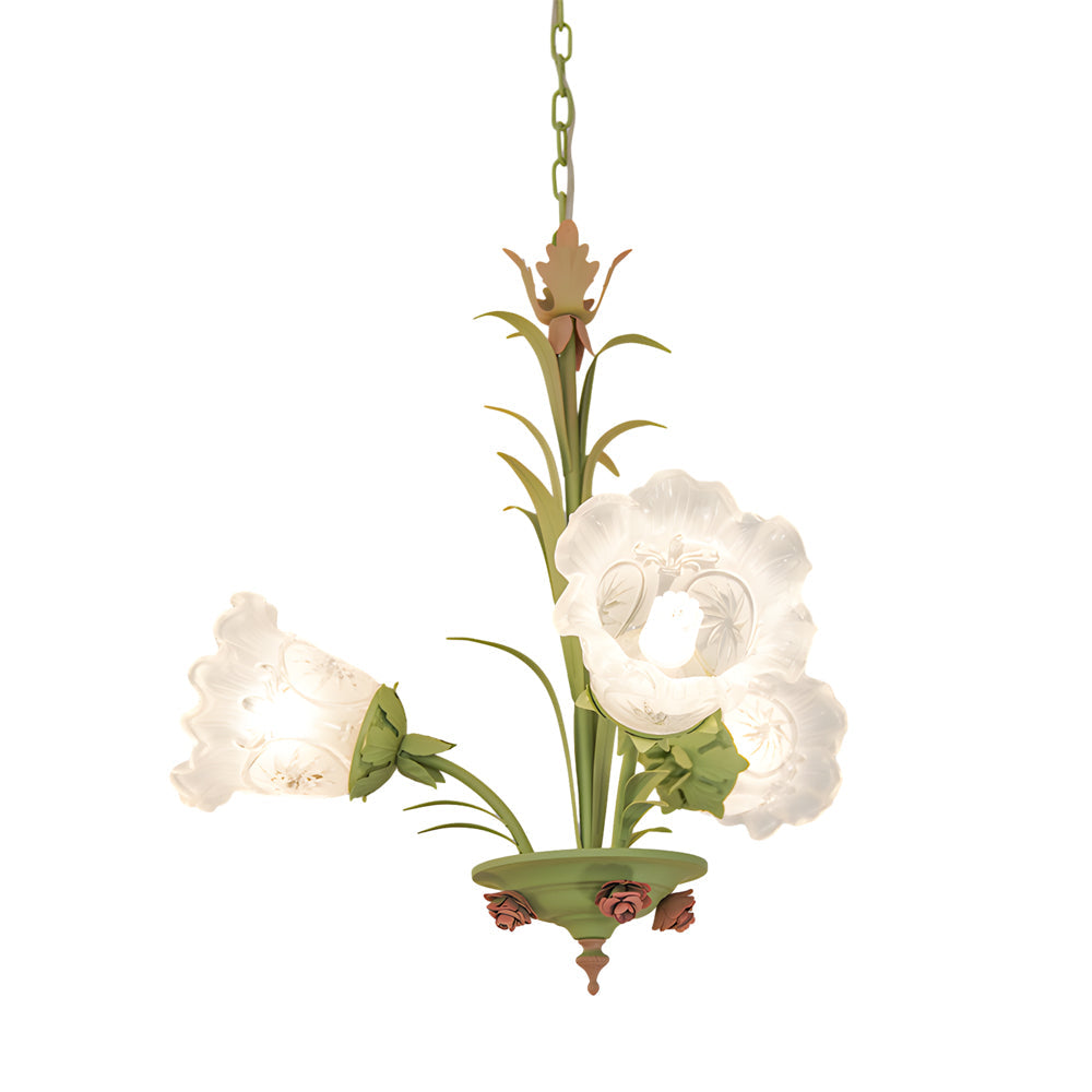 Modern Pastoral Green Flower Hanging Chandelier 3 6 8 Light