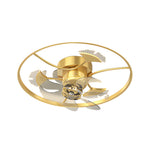 Round Ginkgo Leaves Decor 3 Step Dimming Modern Fans Ceiling With Lights