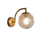 1 Light Curved Arm Wall Sconce With Ball Rib Glass Ball Shade