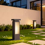 Modern Outdoor Bollard Light with Stainless Steel Body and Warm LED Glow