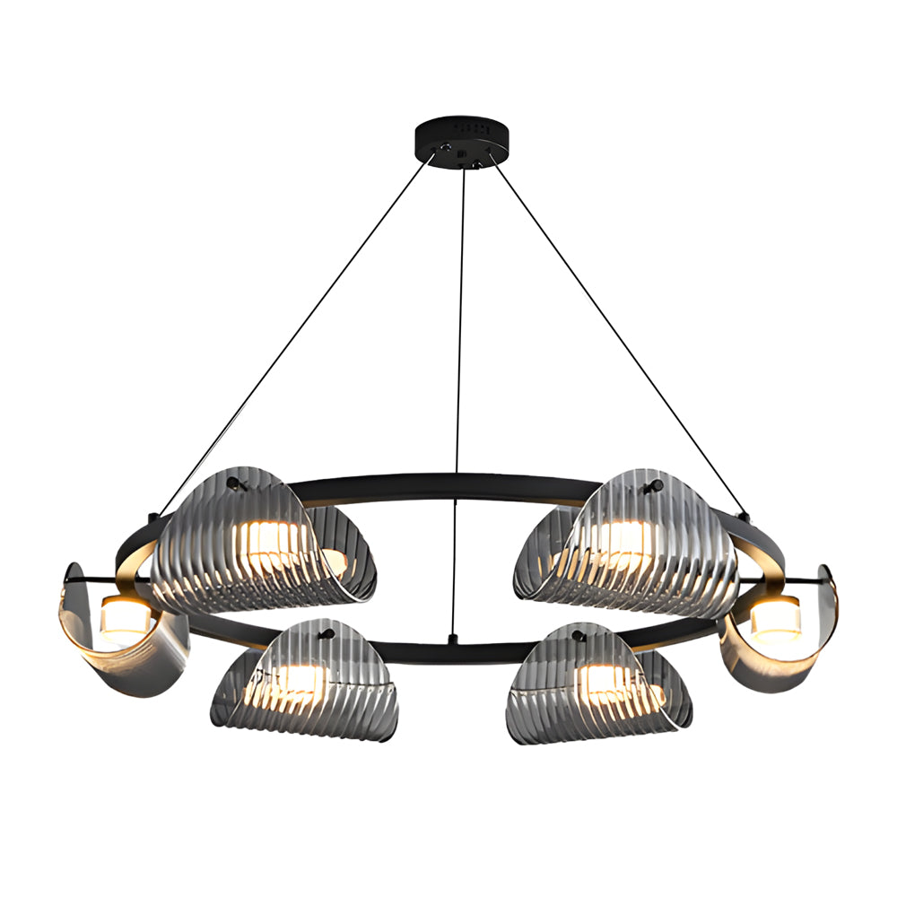 Round 6 8 10 Lights Curved Striped Glass Led Dimmable Nordic Chandelier Li002764