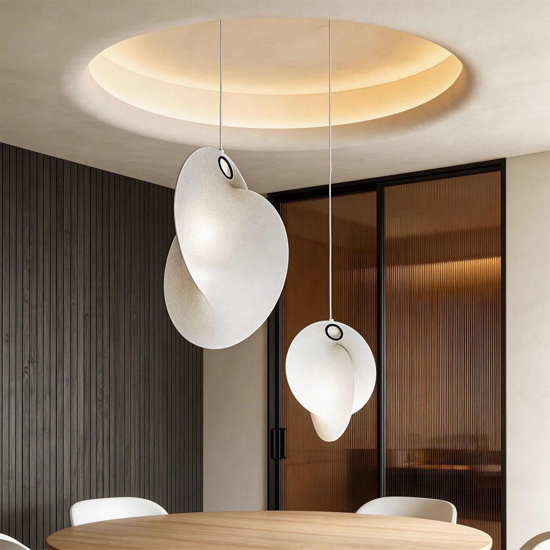 Silk Pendant Light with Iron Frame – Modern Minimalist Ceiling Lamp