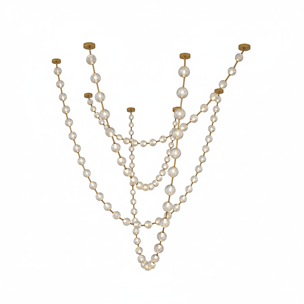 Strand Necklace Chandelier — Modern Gold & Acrylic LED Pendant Light