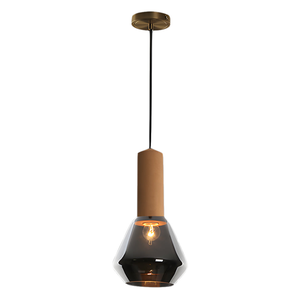 Luxury Copper Glass Jar 1 Light Wood Pendant Light Ceiling Hang Fixture Cork Diamond Glass Suspended Lights