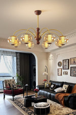 Solstice Bloom Chandelier — Amber Glass & Gold Modern Pendant Light