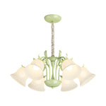 6 Lights Pastoral White Flowers Three Step Dimming French Style Chandelier