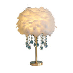 Led Feather Table Lamp With Ambient Crystal Tassels Lighting
