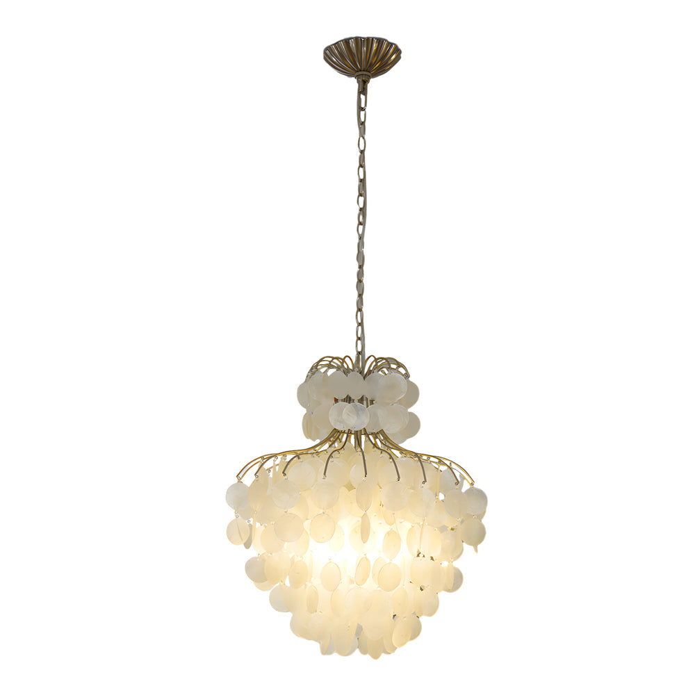 Tiered Capiz Shell Chandelier Elegant French Style Hanging Lighting