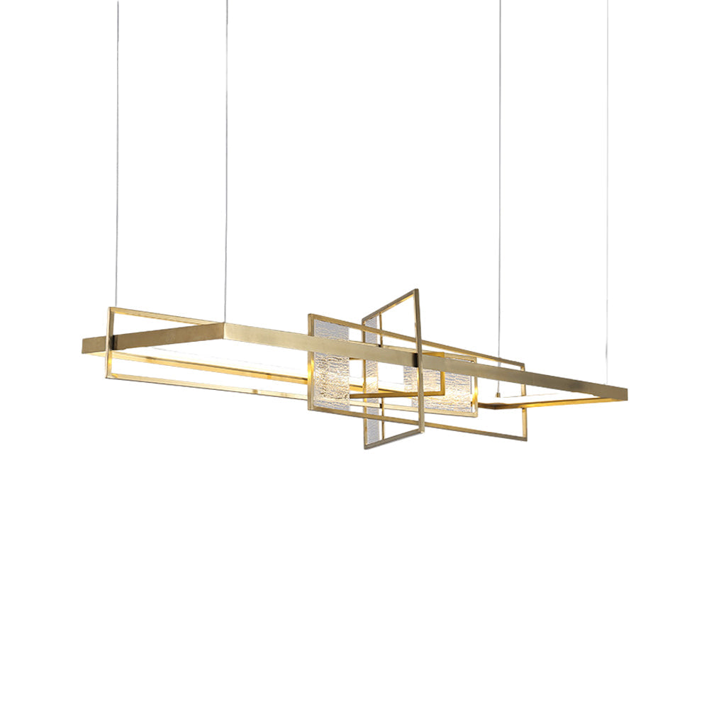Rectangular Iron Frame Glass Decor Led Chandeliers Hanging Lights