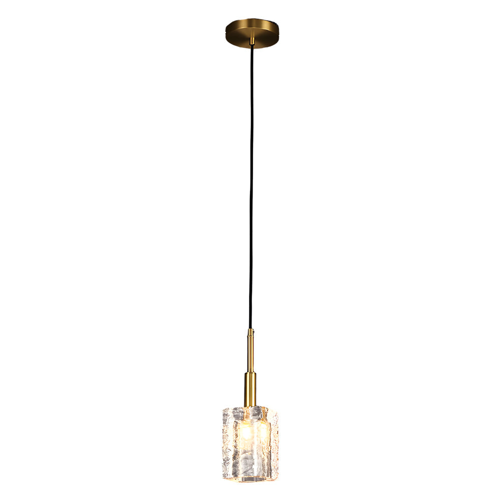 Crystal Cube Brass Pendant Light 1 Light Copper Rod Kitchen Island Lighting