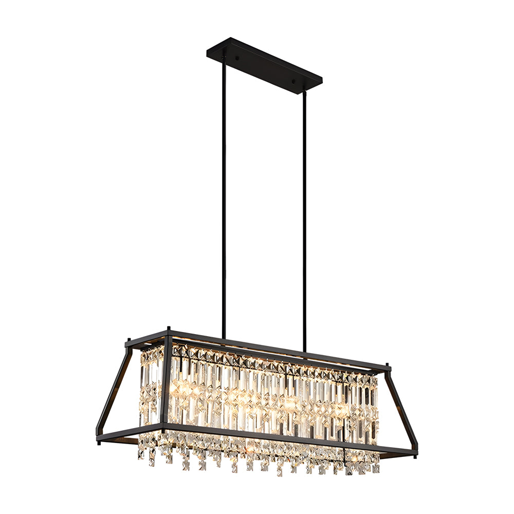 Trapezoidal Black Metallic Crystal Dining Room Chandeliers 2 Sizes