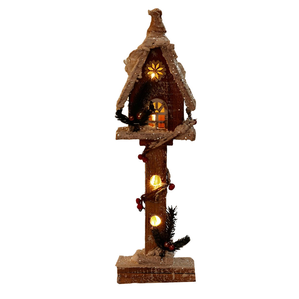 Artisan Wooden Christmas Village Houses with Warm Glow
