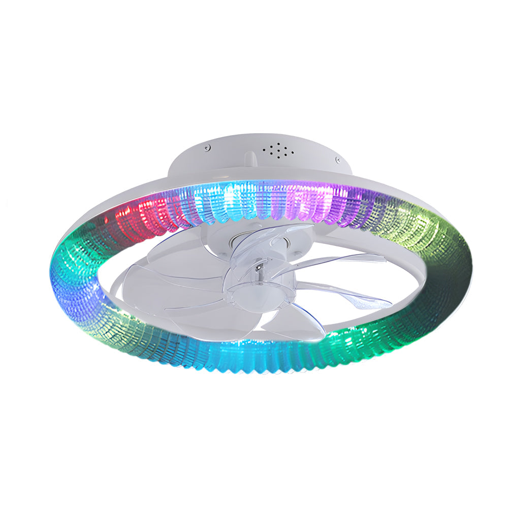 Round Dimmable With Remote Control Rgb White Modern Ceiling Fan And Light