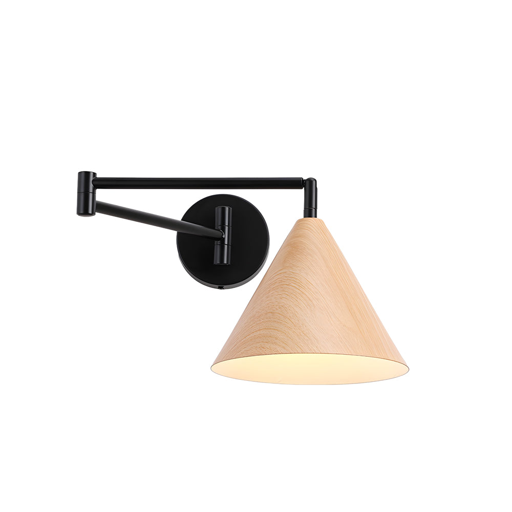 Cone Shaped Swing Arm Wall Sconces 1 Light Wood Wall Mount Light