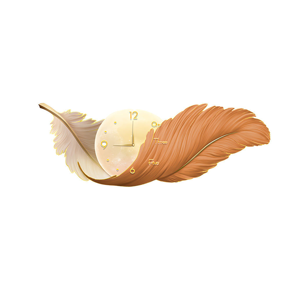 2 In 1 Wall Feather Painting Hanging Decor Led Wall Lamp Wall Clock