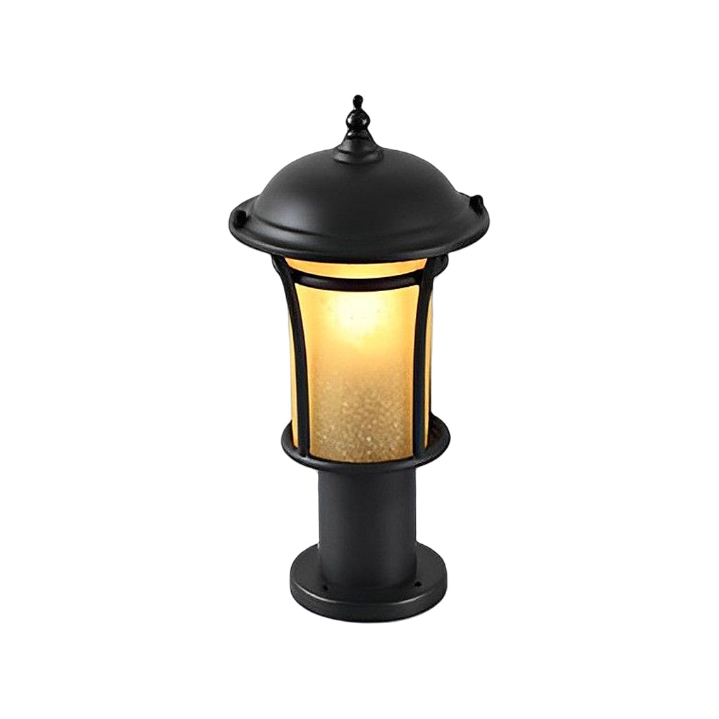 Heritage Iron LED Garden Lantern with Handcrafted Glass Shade