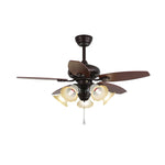 Lily Bloom Ceiling Fan Light with Wood Blades and Amber Glass
